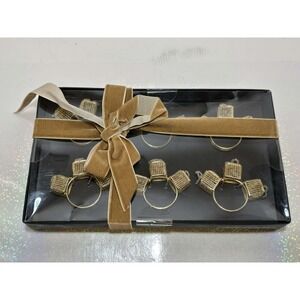 ✨🍽️ Tahari Home Gold Beaded Napkin Rings Set of 6 NEW in Box